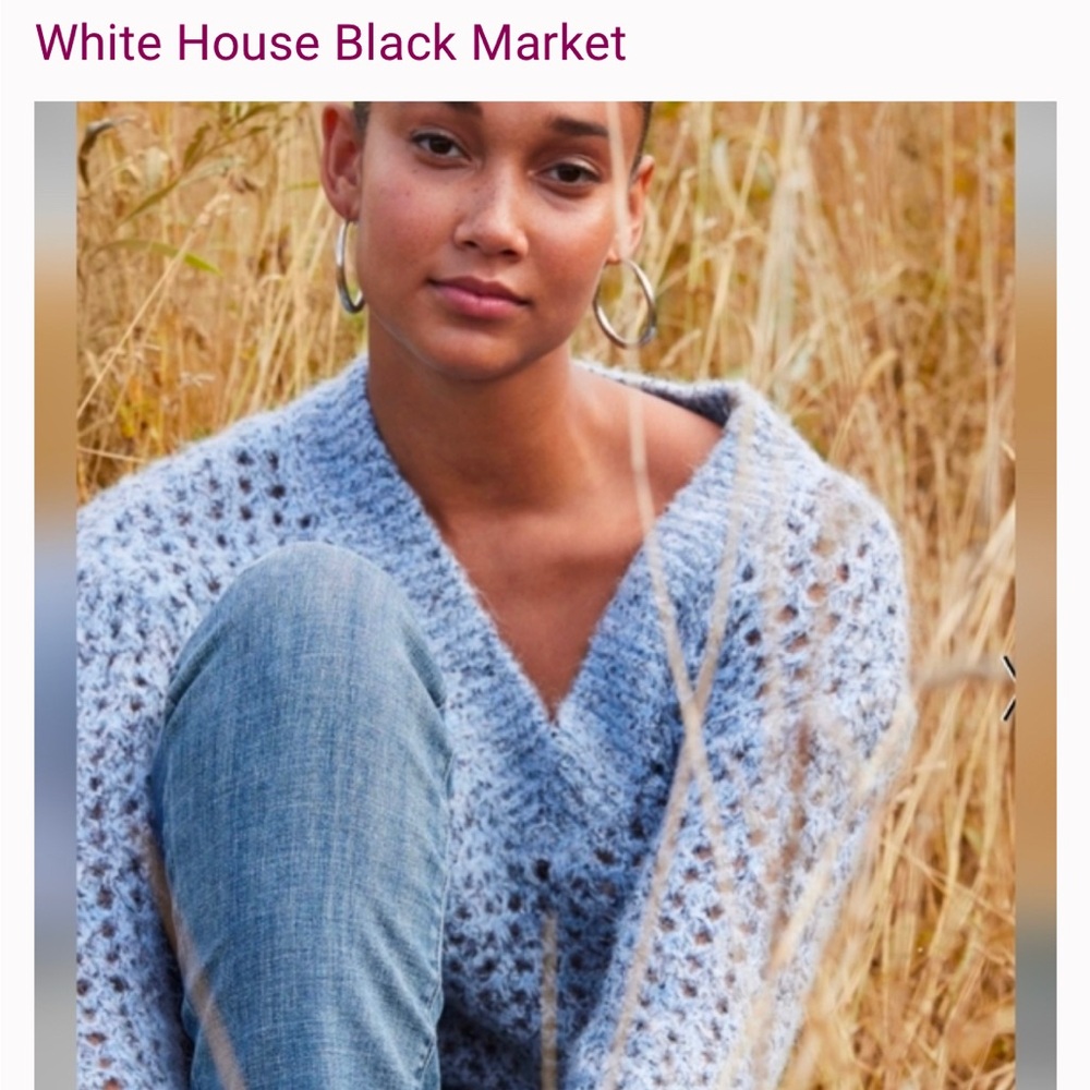 White House Black Market Blue weave sweater with sequins